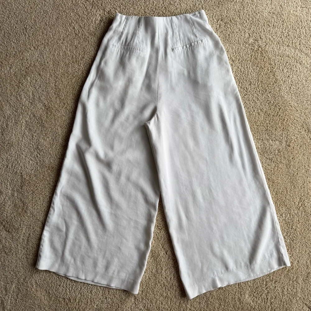 Zara TRF Cropped Wide Leg Pants Womens S High Rise Button Front White Trousers - Picture 4 of 6